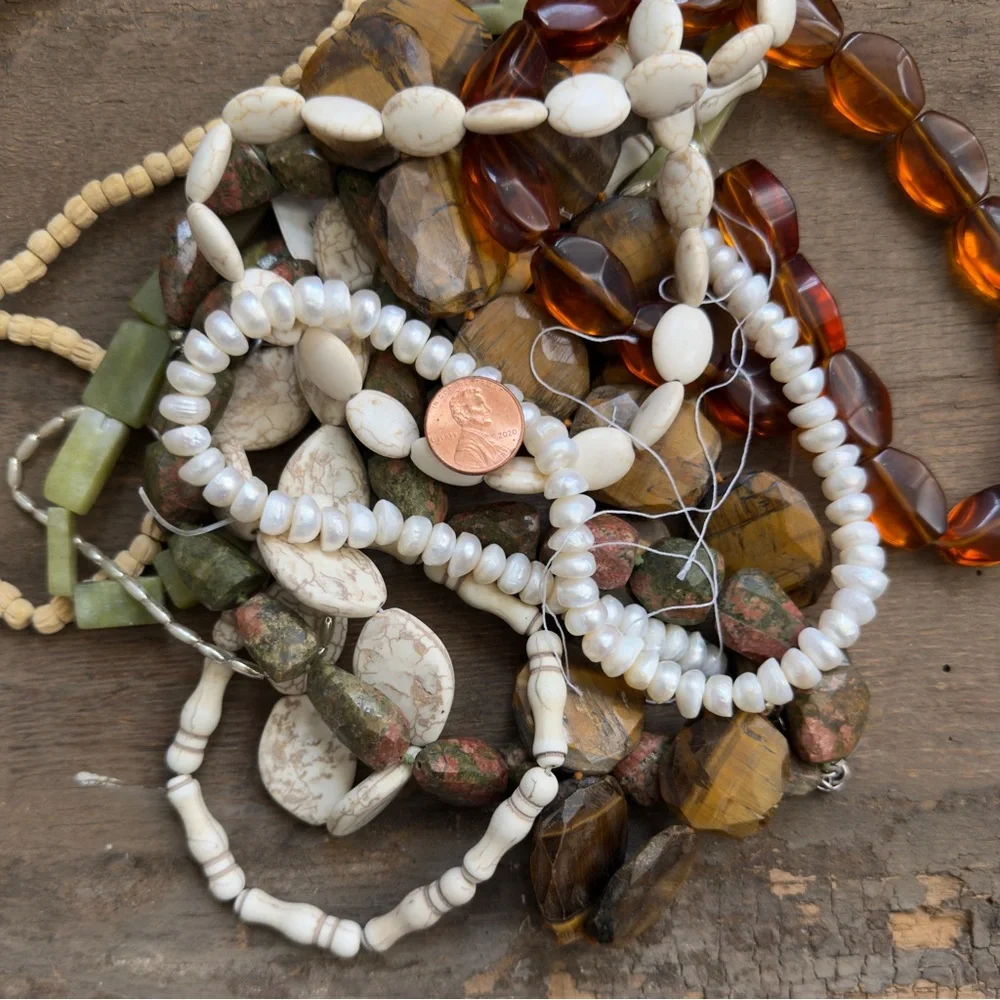 Mixed natural and faux stone strung strand beads large and small 1lb 7oz